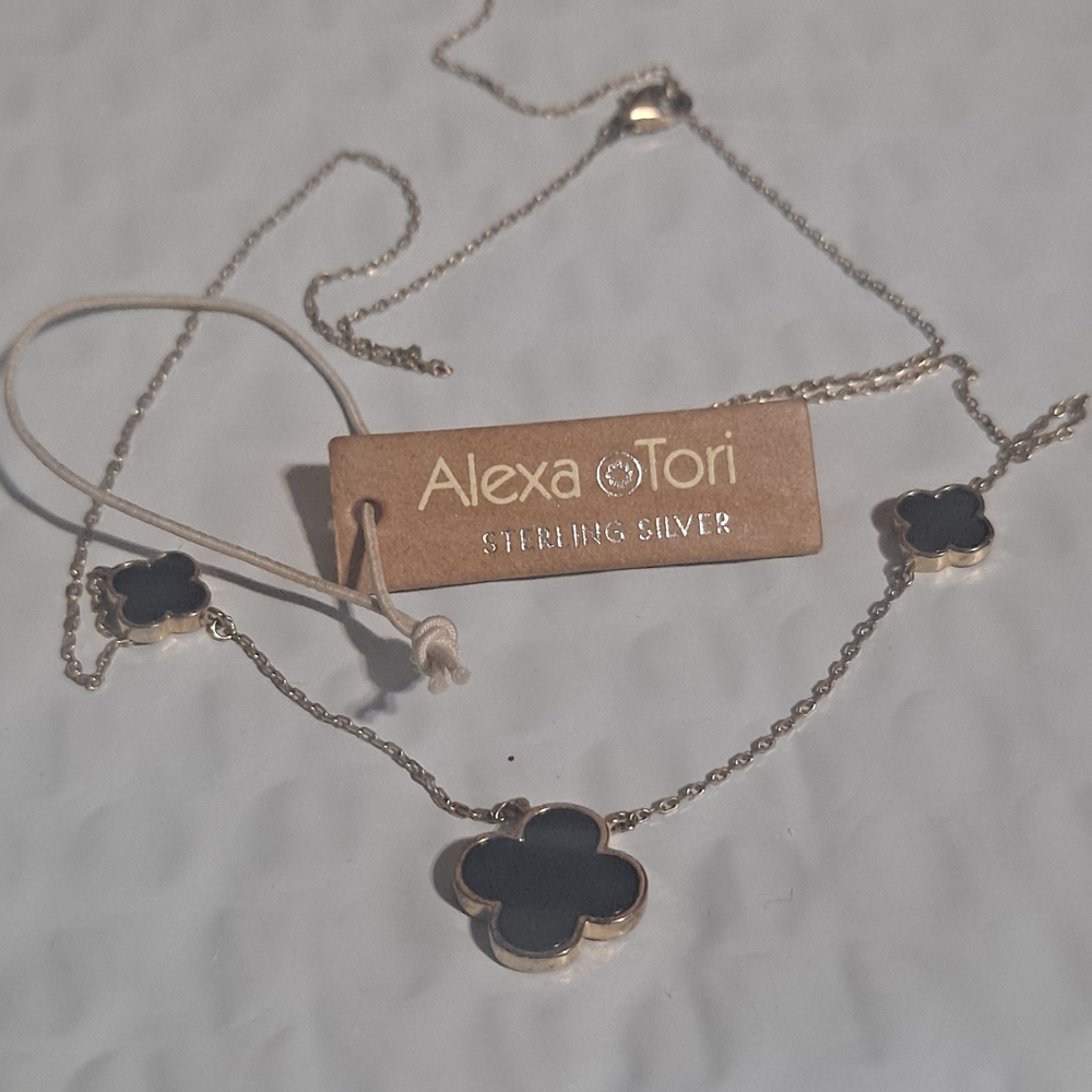 Alexa Tori Sterling Silver Necklace. Black ONYX Crystals.